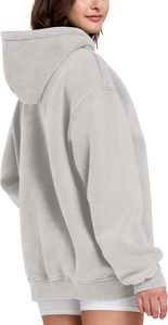 Sweat à capuche oversize en molleton de coton gris clair pour femme, 400GSM/460GSM, style streetwear hiver, avec logo frontal personnalisable, vierge - Product Image 4