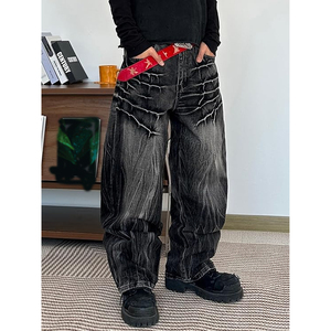 Men Vintage Casual Oversized Baggy Jeans Wide Leg Washed Denim <b>Trousers</b> Hip Hop Streetwear Winter Autumn Spring - Product Image 4