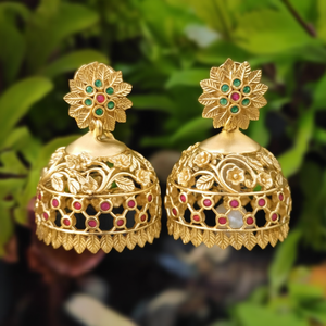 Fashion Clip-On Gold Plated Jhumka Earrings-Big Bell Design for Wedding - Product Image 3