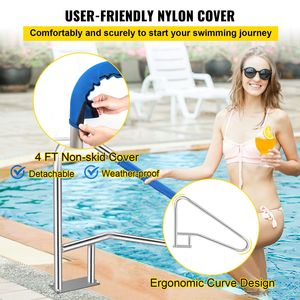 Rampe de piscine ergonomique 55x32 en acier inoxydable 304 argenté, capacité de charge 250 LBS, main courante de piscine antirouille avec échelle intégrée - Product Image 3