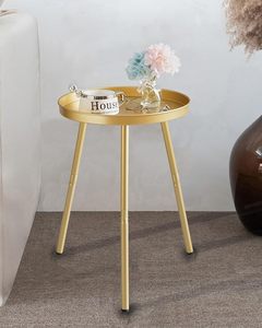 Metal <b>Side</b> <b>Table</b> End <b>Table</b> for Any Room Small <b>Side</b> <b>Tables</b> for Small Spaces Pure Golden Finf with 3 Legged - Product Image 2
