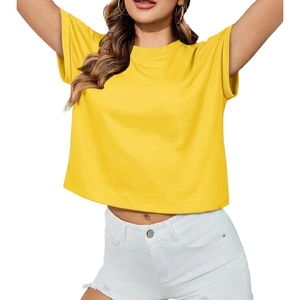 Custom Logo Eco-Friendly Fleece Knitted Women's <b>Crop</b> <b>Top</b> T-Shirts High Quality Customized Color Club 2026 Half Sleeve 180g - Product Image 1