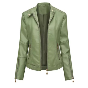 Veste de moto en cuir véritable élégante, longue, coupe-vent, imperméable, respirante, écologique, à double boutonnage, avec fermeture éclair aux poignets - Product Image 1