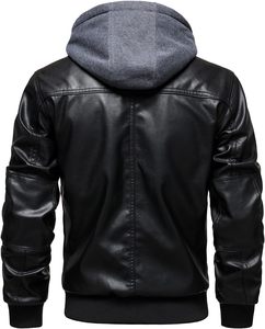 Chaqueta de Motociclista para Hombre, Negra, de Cuero PU, con Capucha, Cierre Frontal, Color Sólido, Invierno, Resistente al Viento, Manga Larga - Product Image 4