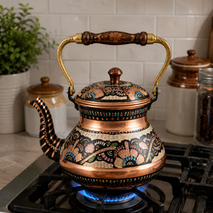 Handmade Turkish Copper <b>Tea</b> Kettle Pure Copper <b>Tea</b> Pot Traditional Wooden Handle Enamel Teapot OEM ODM Wholesale Manufacturer - Product Image 5