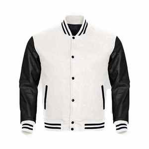 Vestes universitaires d'hiver pour hommes, design personnalisé, manches en cuir blanc, laine noire, écologiques, séchage rapide, logo sur le devant - Product Image 1