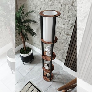 Modern Minimalist Wooden Round Display <b>Shelf</b> <b>with</b> Black Metal Frame - Product Image 2