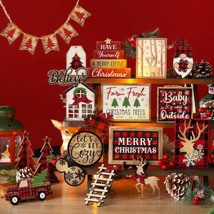 Set di 24 Pezzi per Decorazioni Natalizie in Legno Rustico, Vassoio a Più Livelli e Mensola in Stile Fattoria Invernale per Alberi di Natale e Decorazioni con Gnomi - Product Image 2