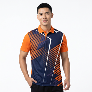 Men's Short Sleeve <b>Polo</b> Shirt <b>Orange</b> Navy Geometric Print Quick Dry Polyester Sporty Regular Fit - Product Image 4
