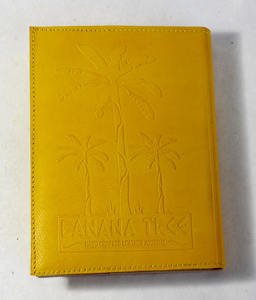 Carnet en cuir de chèvre souple de couleur jaune avec motif bananier gravé sur le devant, magnifique carnet relié en cuir - Product Image 6