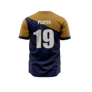 ชุดยูนิฟอร์มเบสบอลสั่งทำพิเศษจาก SPARKWELL INDUSTRY เสื้อและกางเกงสำหรับผู้ชาย พิมพ์ลายดิจิทัล สีทอง กรมท่า ขาว ระบายอากาศได้ดี ผลิตจากโพลีเอสเตอร์ 100% สำหรับเล่นกีฬา - Product Image 3