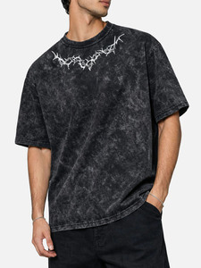 Camiseta Oversize Vintage con Lavado Ácido para Hombre, Diseño Gráfico de Espinas Góticas, Estilo Urbano, Algodón, Ajuste Holgado, Top Casual de Verano - Product Image 1