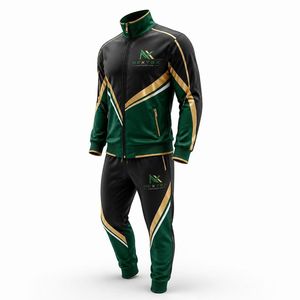 Wholesale Custom Design Green <b>Black</b> Gold Tracksuit <b>Jacket</b> and Pants Set - Product Image 1