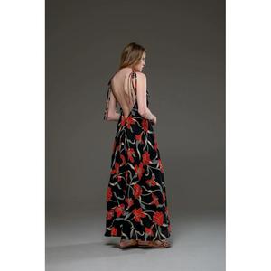ชุดเดรสแม็กซี่พิมพ์ลายดอกไม้สีดำสำหรับผู้หญิง แขนกุด สายสปาเก็ตตี้ คอวี ทรงหลวม สไตล์ลำลอง ชุดเดรสยาวสำหรับฤดูร้อนและชายหาด - Product Image 5