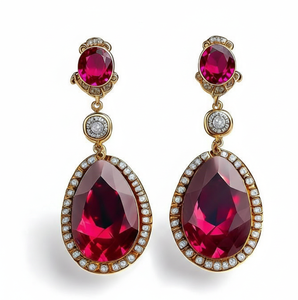 Pendientes de granate Hydro Round & Pear Drop de 8 mm |   Pendientes de Plata de Ley 925 Chapados en Oro de 18K, Joyería India Vintage a Precio de Mayoreo - Product Image 5