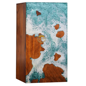 Handcrafted Ocean Wave Resin & Natural Wood Cremation Urn Blue Epoxy Ashes <b>Box</b> Artistic Funeral <b>Memorial</b> Keepsake by AYAANS - Product Image 1