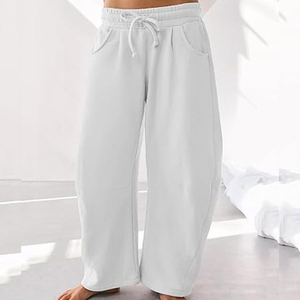 Pantalon de jogging décontracté pour femme en molleton de coton doublé, taille haute, coupe large, avec poches et taille élastique douce, idéal pour le yoga - Product Image 2