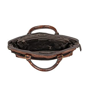 Bolso de Cuero Genuino con Cierre de Cremallera con Patrón de Serpiente, Dos Asas, Estilo Clásico, Bolso de Mano Unisex para Negocios - Product Image 4