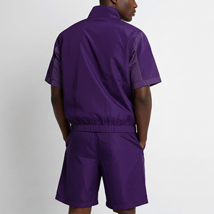 Ensemble veste coupe-vent et short pour homme, 100% polyester, coupe-vent, séchage rapide, col à capuche, uni, hiver, deux pièces, streetwear décontracté - Product Image 3