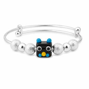Bracelet en argent sterling 925 avec pendentif robot mignon, perles polies, réglable, pour enfants et filles, bijou tendance, cadeau, usage quotidien, fête - Product Image 3