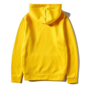 Sweat-shirt à capuche unisexe jaune, couleur unie, décontracté, coupe classique, pour l'automne, en coton tricoté French Terry, avec poche. - Product Image 3