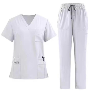 Ensemble de tenue médicale pour femme, col en V, manches courtes, pantalon jogger, uniforme d'infirmière, vêtements de travail hospitaliers en tricot extensible, détection d'aiguilles - Product Image 2