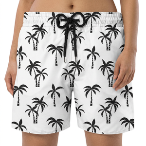 Shorts de Baño para Hombre, Secado Rápido, Estampado de Palmeras Blancas, Cintura con Cordón Ajustable, Estilo Casual - Product Image 6
