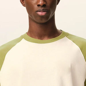 100% Cotton Heavyweight Oversized Seam T Shirt High Quality with Boxy Fit Silk Screen Custom Beige Green Raglan T-Shirt Men - Product Image 5