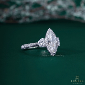 3.96CT Marquise Cut Lab Grown Diamond Halo Engagement Ring 14K 18K White Gold Heart Side Stone Multi <b>Row</b> Pave Band Bridal Ring - Product Image 3