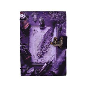 Purple Feather Vintage Journal | Printed Hardcover Leather Diary with Brass Lock | Gothic Writing <b>Notebook</b> & Sketchbook - Product Image 1