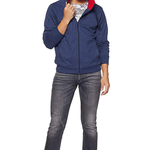Sweat-shirt à capuche zippé bleu marine pour homme, coupe classique, en molleton uni, idéal pour l'automne - Product Image 2