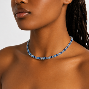 Luxury Blue Sapphire & Moissanite Tennis <b>Choker</b> Necklace 925 Sterling <b>Silver</b> VVS Moissanite Diamond Necklace for Women - Product Image 1