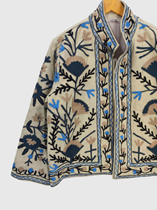 Hand Embroidered Floral Cotton Mandarin Collar Jacket Full Sleeve Regular Length Adult Women'<b>s</b> Spring Wear Prairie Chic Style - Product Image 2