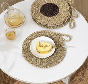 Vintage Seagrass <b>Woven</b> Plate Mats Lightweight Bamboo Placemats Pads Colorful Wholesale Dining Table Accessories Cup <b>Coasters</b> - Product Image 2
