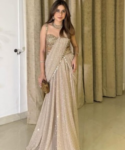 <b>Women</b> Party Wear Beige Sequin Faux Georgette <b>Saree</b> with Thread Embroidered <b>Saree</b> Blouse Set Floor Length Party Wear <b>Saree</b> - Product Image 1