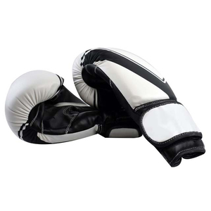 Gants de boxe en PU blancs et noirs avec fermeture Velcro pour adultes, équipement d'entraînement de sparring - Product Image 6