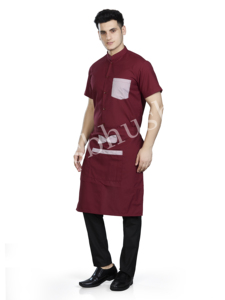 Camisa de uniforme de manga corta color granate para hombre con delantal para uso de camarero - Product Image 2