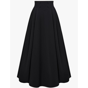 <b>Women's</b> Casual High Waist <b>Black</b> A-Line <b>Pleated</b> Mid-Calf <b>Skirt</b> Solid 100% Polyester - Product Image 4