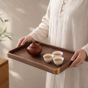 Plateau de service en bois naturel fait main, plateau de petit-déjeuner en bois, organisateur de cuisine moderne et luxueux, décoration pour table à manger, salle de bain et maison - Product Image 3