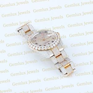 Probador de diamantes de calidad superior Dial árabe D VVS Totalmente helado Moissanite Diamond Rose Gold Two Tone Hip Hop Watch para hombres - Product Image 6