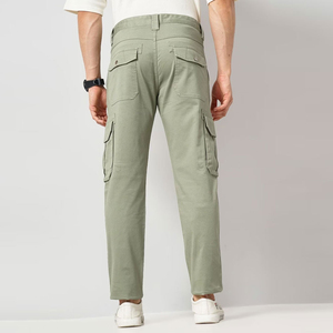Pantalon cargo homme vert olive tendance, coupe droite, plusieurs poches, en toile de coton, décontracté, taille mi-haute, boutonné, fournisseur OEM - Product Image 2