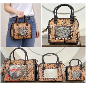 2026 Premium Luxury Floral <b>Hand</b> Tooled Leather Small Speedy Bag Western Genuine Cowhide <b>Mini</b> Duffel Crossbody Handbag for Women - Product Image 1