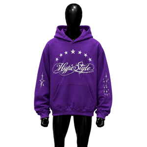 Sudadera con Capucha Personalizada Estilo Hype Morado, Oversize, de Forro Polar, con Estampado Hip Hop, Logotipo Frontal y Patrón de Estrellas, para Otoño, Premium y Cómoda - Product Image 1