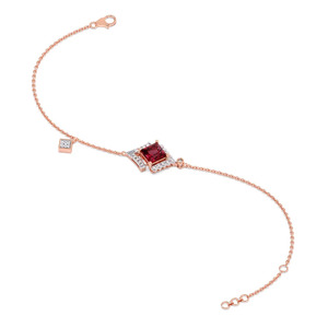 <b>Red</b> Geometric Diamond <b>Bracelet</b> with Rose Gold Chain and Modern Square Center Design - Product Image 4