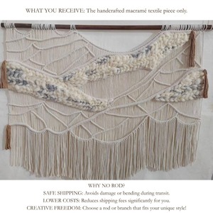 Bohemian Macrame Wall <b>Hanging</b> Natural Beige <b>White</b> Fringe Abstract Geometric Design Irregular Shape Living Room Decor - Product Image 3