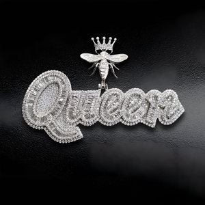 Pendentif personnalisé grand nom en Moissanite VVS véritable, en Argent Sterling 925, style Hip Hop Iced Out, avec attache abeille 3D, Bling personnalisé - Product Image 2