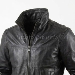 Vestes pour hommes, mode automne-hiver, veste en cuir pour hommes, coupe ajustée, veste en cuir véritable, style motard vintage - Product Image 3