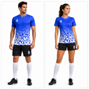 เสื้อฟุตบอลแบบซับลิเมชั่นสีน้ำเงินขาว ลายพิมพ์แบบยูนิเซ็กซ์สำหรับผู้ใหญ่ ระบายอากาศได้ดี ผลิตจากโพลีเอสเตอร์ หมายเลข 8 ตัดเย็บแบบไร้รอยต่อ - Product Image 5