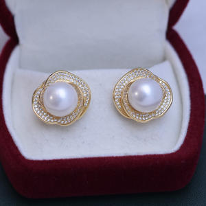 Freshwater 10-11mm <b>White</b> Round Natural <b>Pearl</b> Stud <b>Earrings</b> for Women S925 Silver Zircon Inlaid Strong and Elegant - Product Image 1