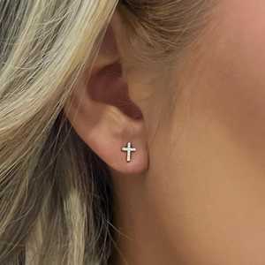 14K 18K Solid Gold Lab Grown Diamond Cross Stud <b>Earrings</b> F VS Small Religious Cross <b>Earrings</b> Wholesale Manufacturer Supplier USA - Product Image 4